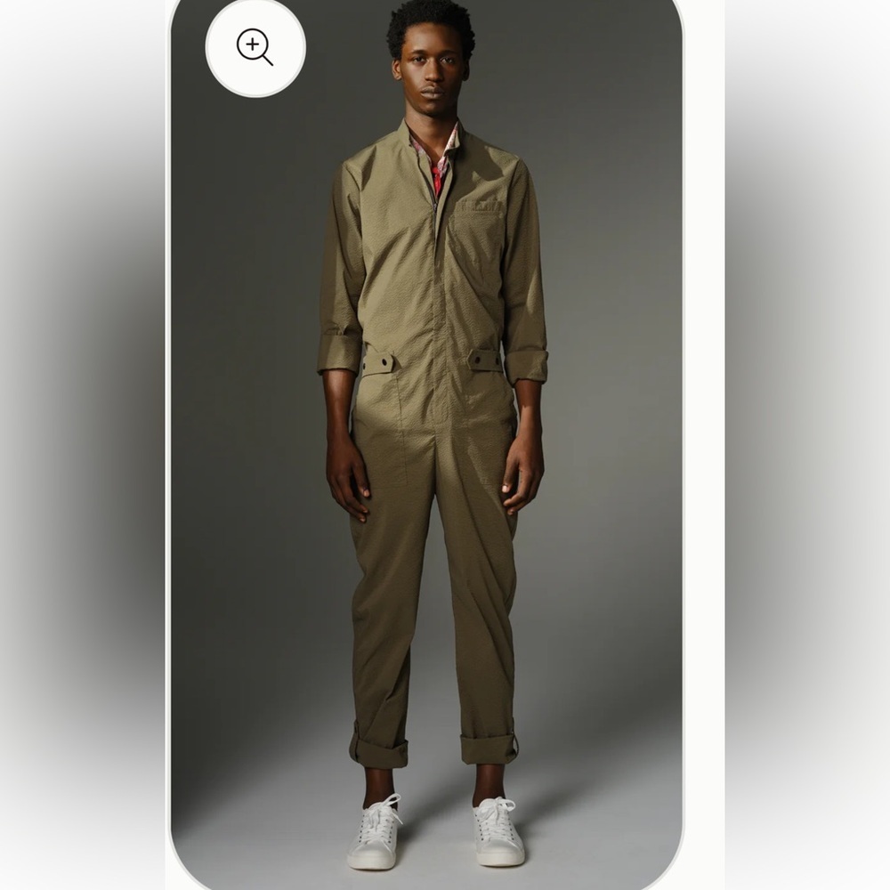 RD Risen Division In Jumpsuits we Trust Wilde Olive green seersucker jumpsuit S - Picture 2 of 11